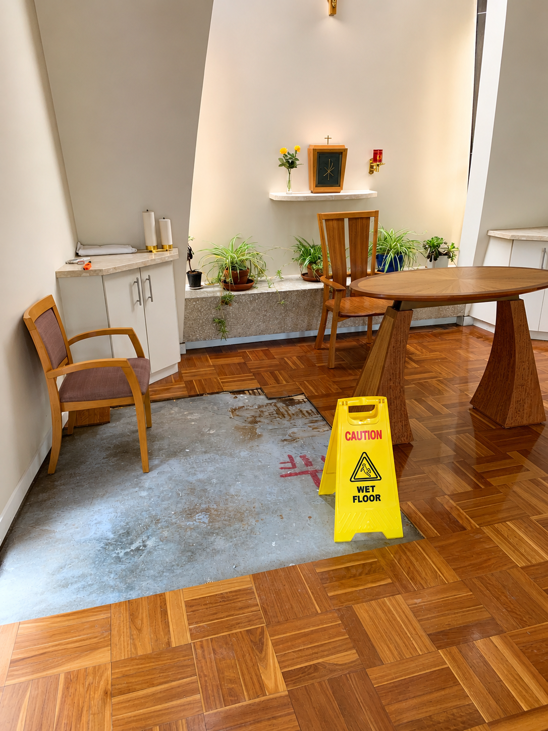 mosaic parquetry damage water damaged floor