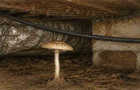 mushroom grows under flooring